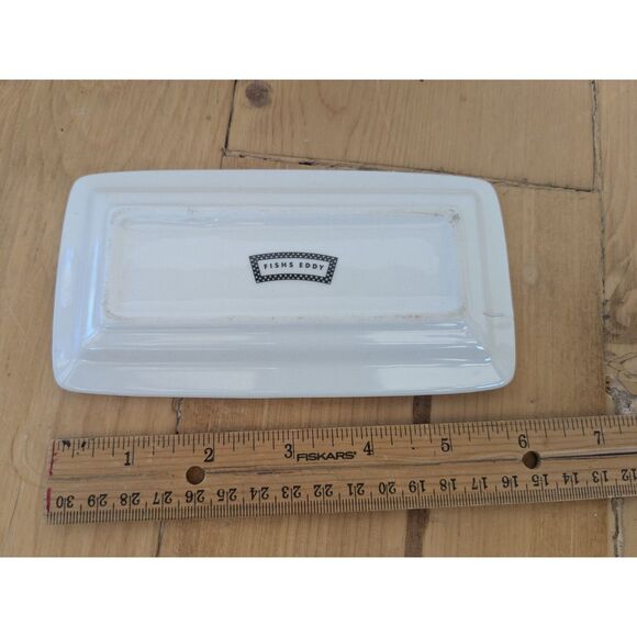 Fishs Eddy Rectangular Ceramic Butter Dish with Sweet Written in Blue - Picture 2 of 5